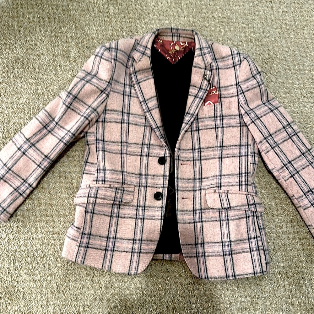 Boys size 8 or small plaid Italian wool suit coat